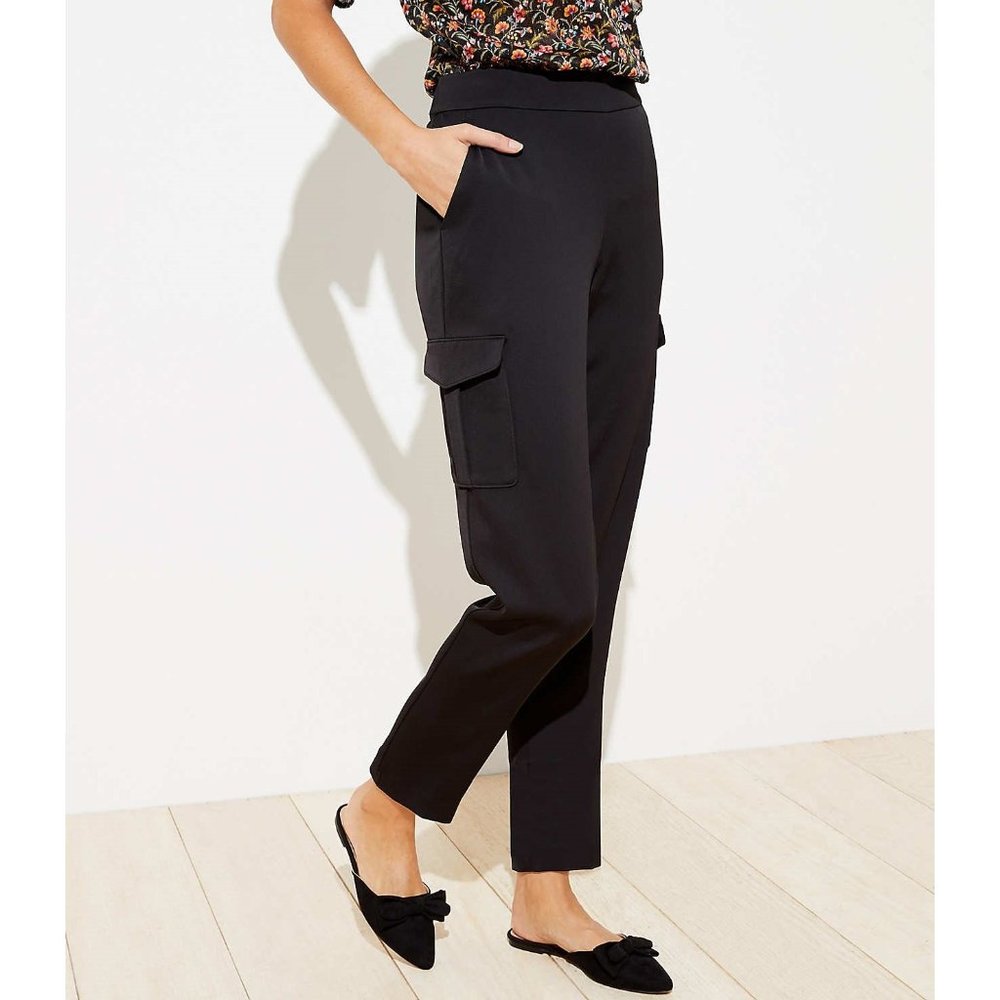 Loft - Black Satin Cargo Pants - NWT